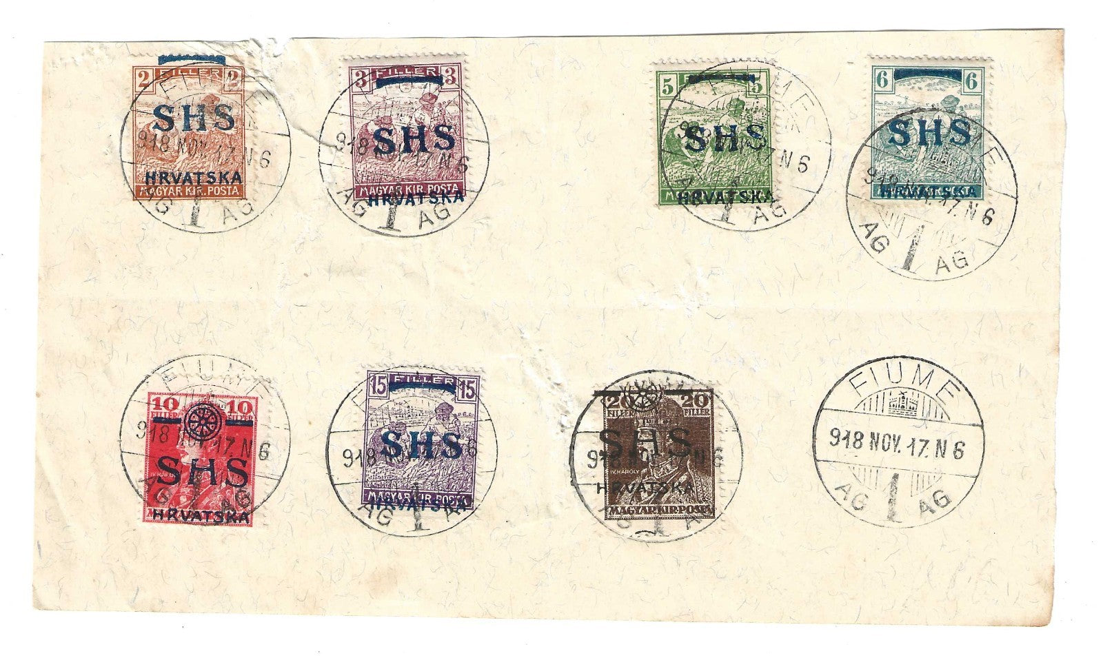 TS Collezionismo Fiume 1918 foglio filatelico SHS Hrvatska