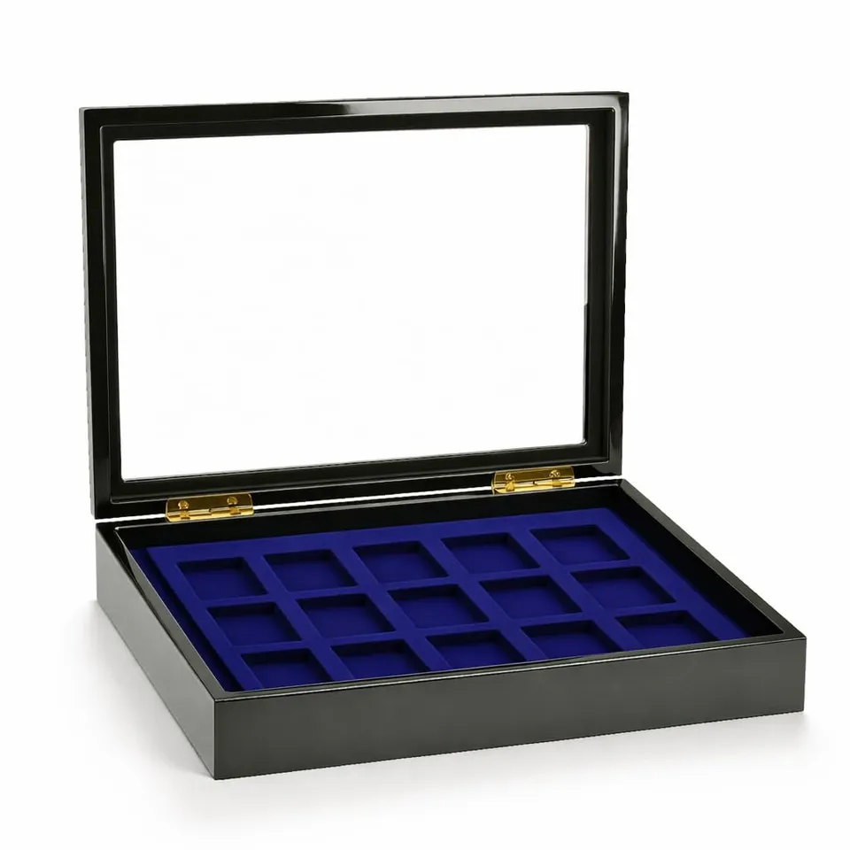 SAFE 5901 vetrina 15 scomparti accendini nero velluto blu