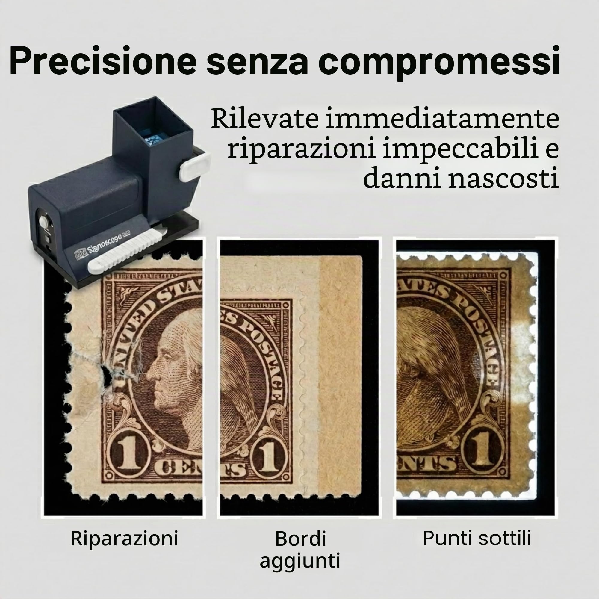 SAFE Signoscope Pro filigranoscopio francobolli 9 LED 8 colori