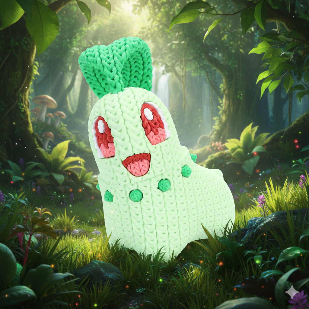 L'Atelier di Zelda Stampe Incantate Chikorita Crochet decorazione