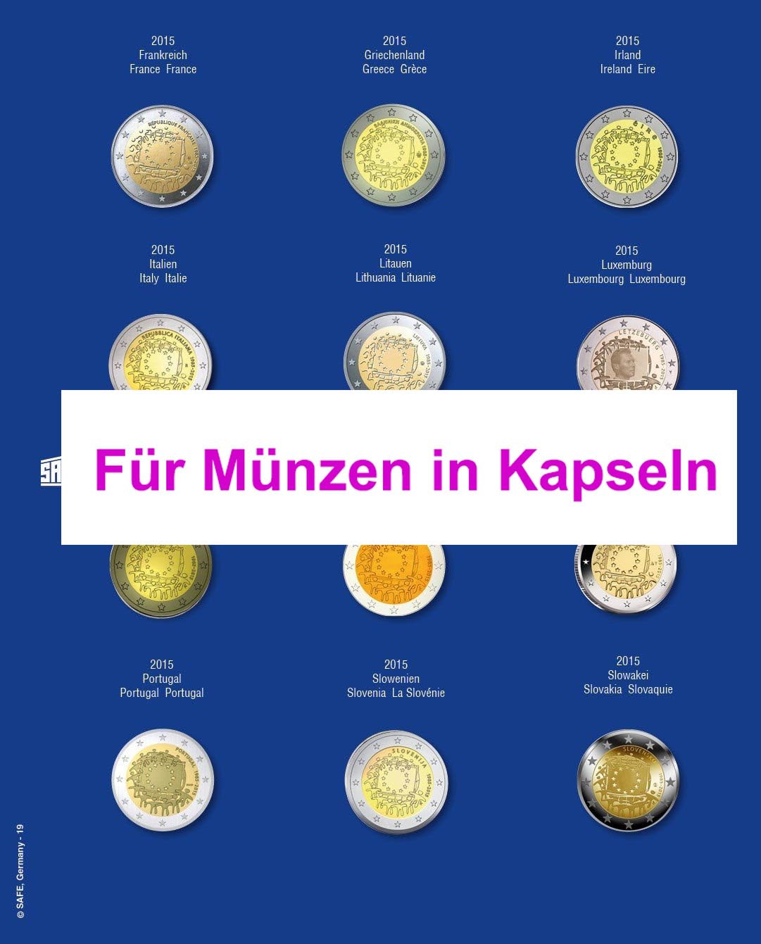 SAFE Sammelsysteme 7302-19 Foglio 2 Euro 2015 per Capsule