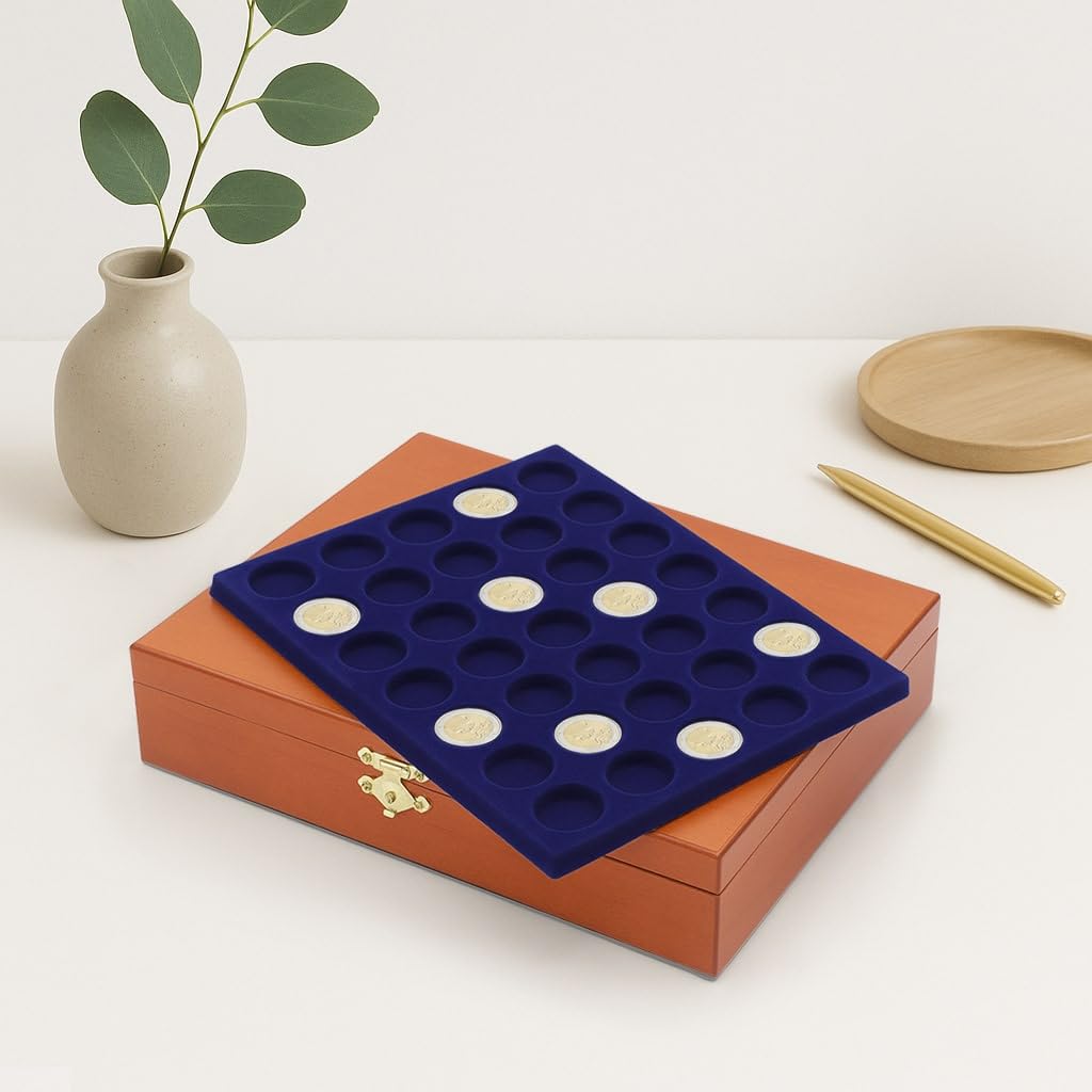 Safe 5894 Cofanetto Monete Legno 105 Pezzi 2 Euro Velluto Blu