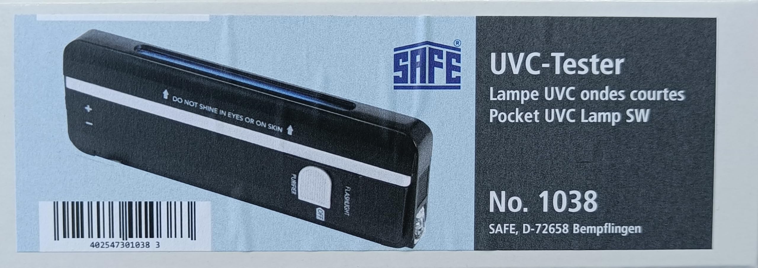 Safe Group 1038 Tester UVC Lampada UV 254 nm Bianca