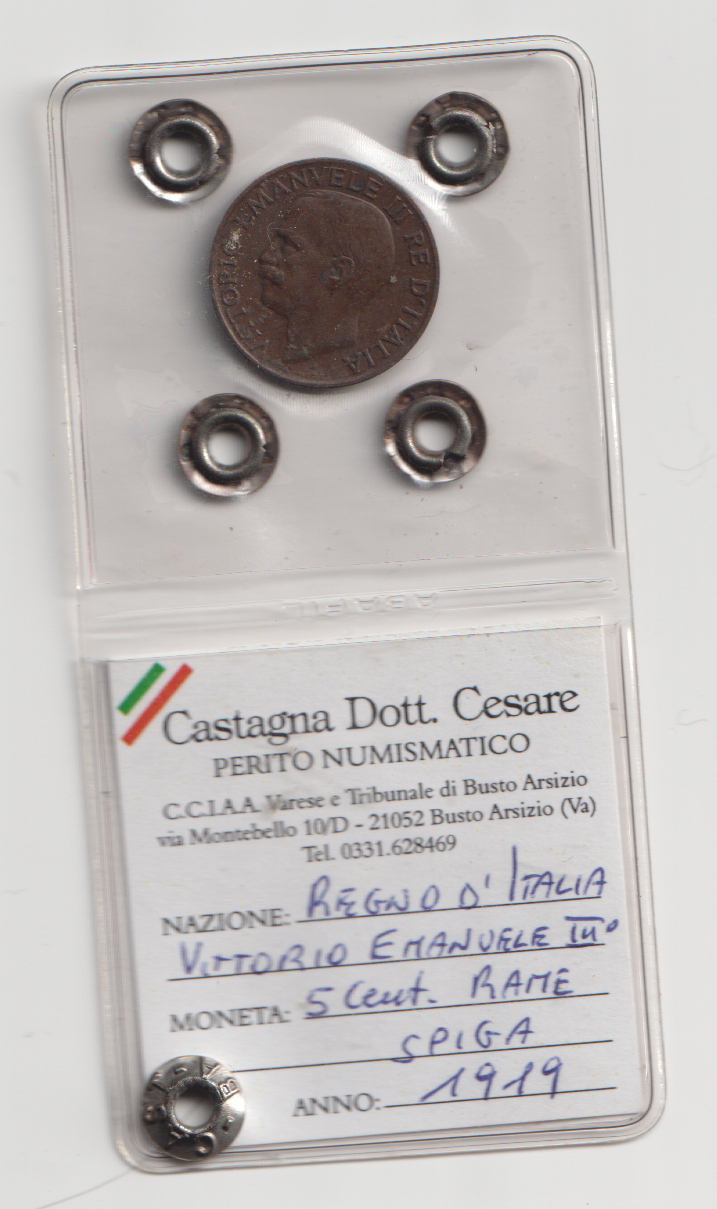 TS Collezionismo Numismatica 5 Centesimi Spiga 1919 Moneta BB/SPL