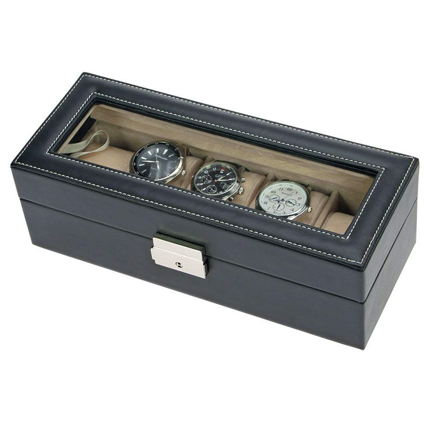 Safe 264 scatola portaorologi 5 posti vetro pelle nera