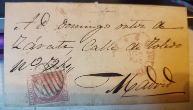 Filatelia Spagna 6 Cuartos 1852 Busta per Madrid Storia Postale