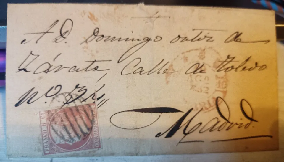Filatelia Spagna 6 Cuartos 1852 Busta per Madrid Storia Postale