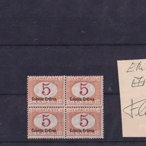 TS Collezionismo Filatelia Eritrea 5 cent segnatasse quartina MNH