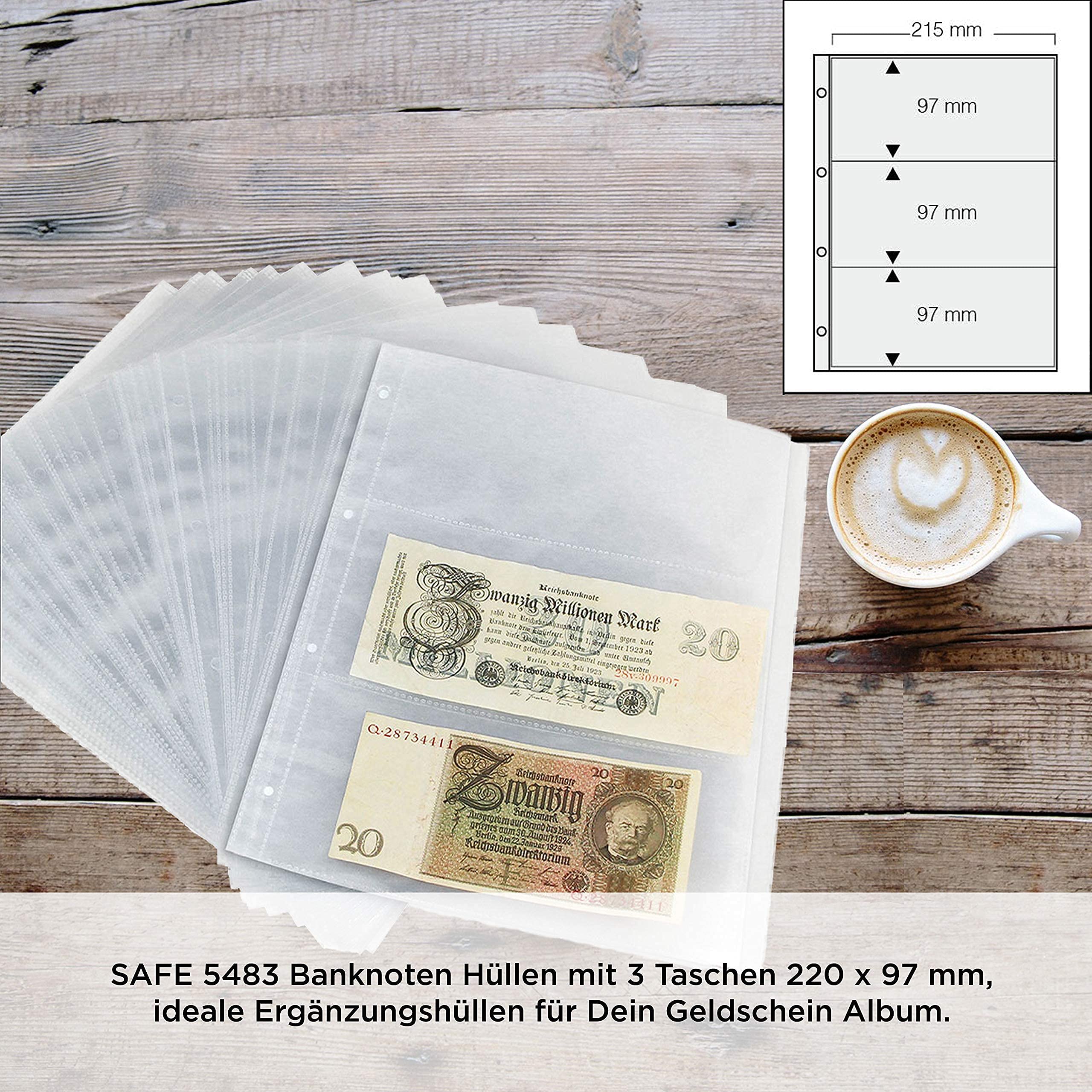 Safe 5483C buste portabanconote A4 100 pezzi 3 tasche 215x97 mm