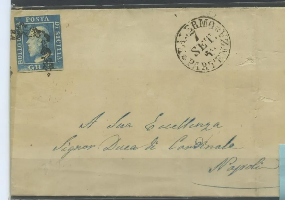TS Collezionismo Filatelia Sicilia 1859 2 Grana busta storia postale