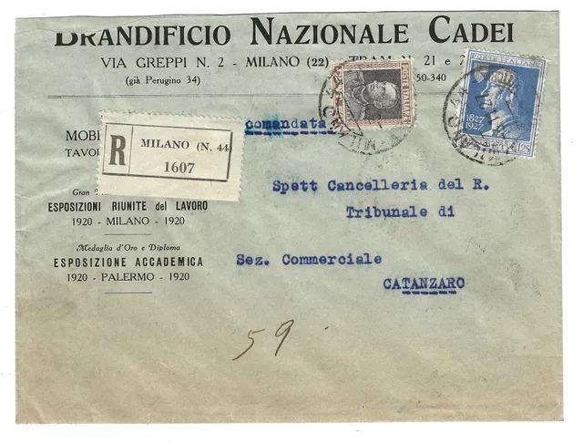 TS Collezionismo Filatelia Busta 1927 Milano Volta 1,25L