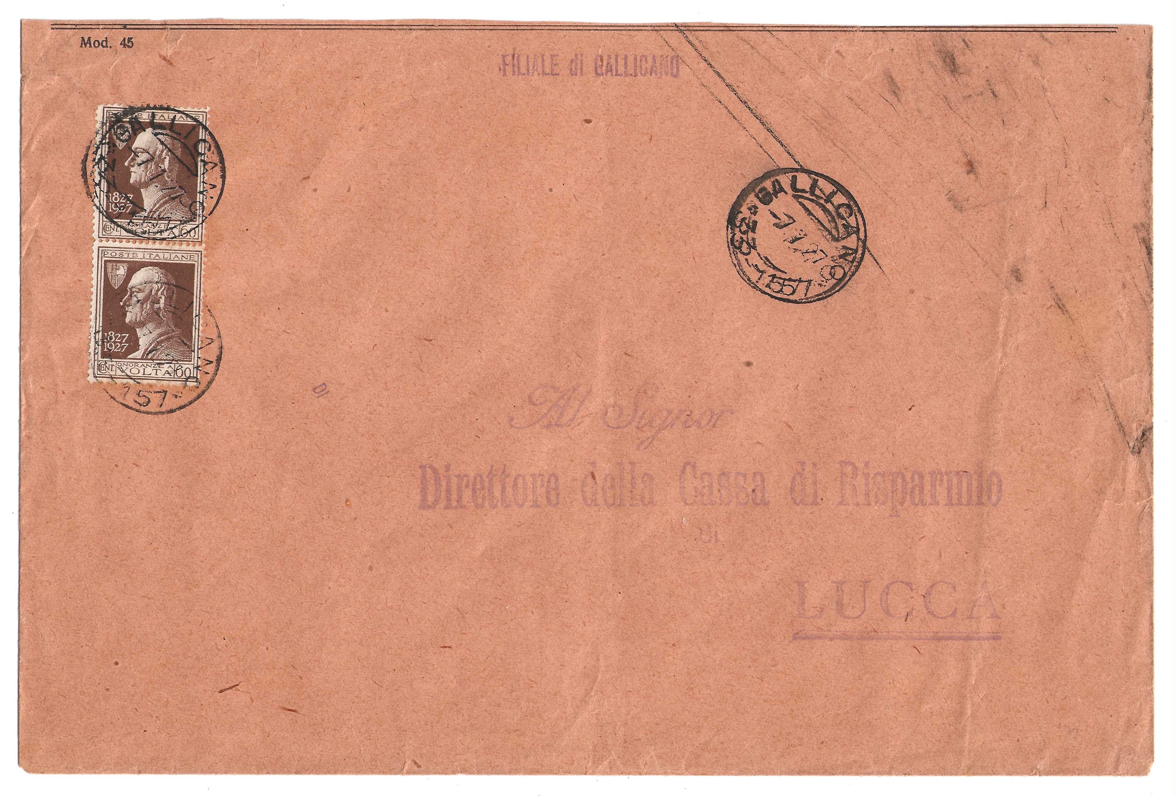 TS Collezionismo Filatelia Busta 1927 Volta 60c per Lucca