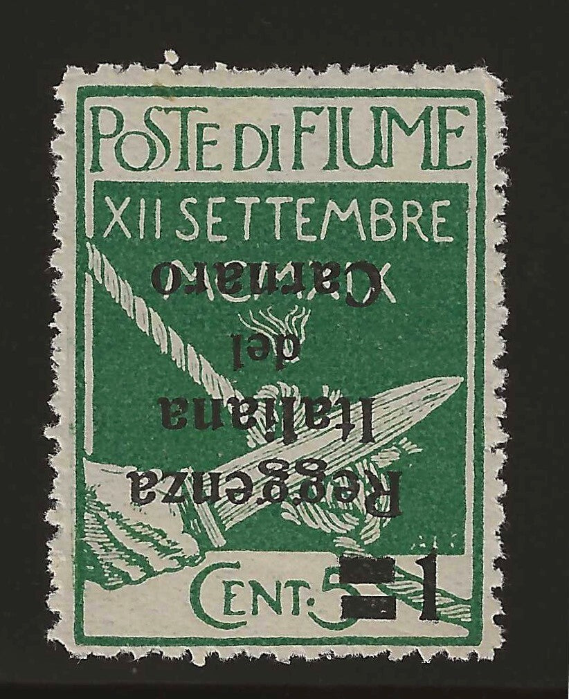 TS Collezionismo Fiume 1920 1 su 15c Verde Soprastampa Capovolta