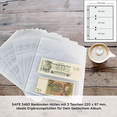 SAFE 5483 Buste banconote A4 3 scomparti 50 pezzi trasparenti