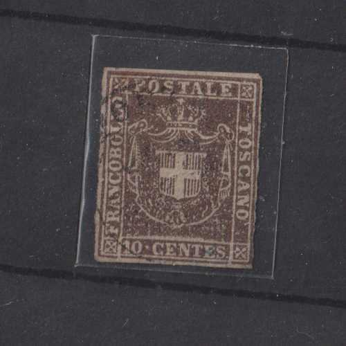 TS Collezionismo Filatelia Toscana 1860 10 Cent. francobollo usato firmato