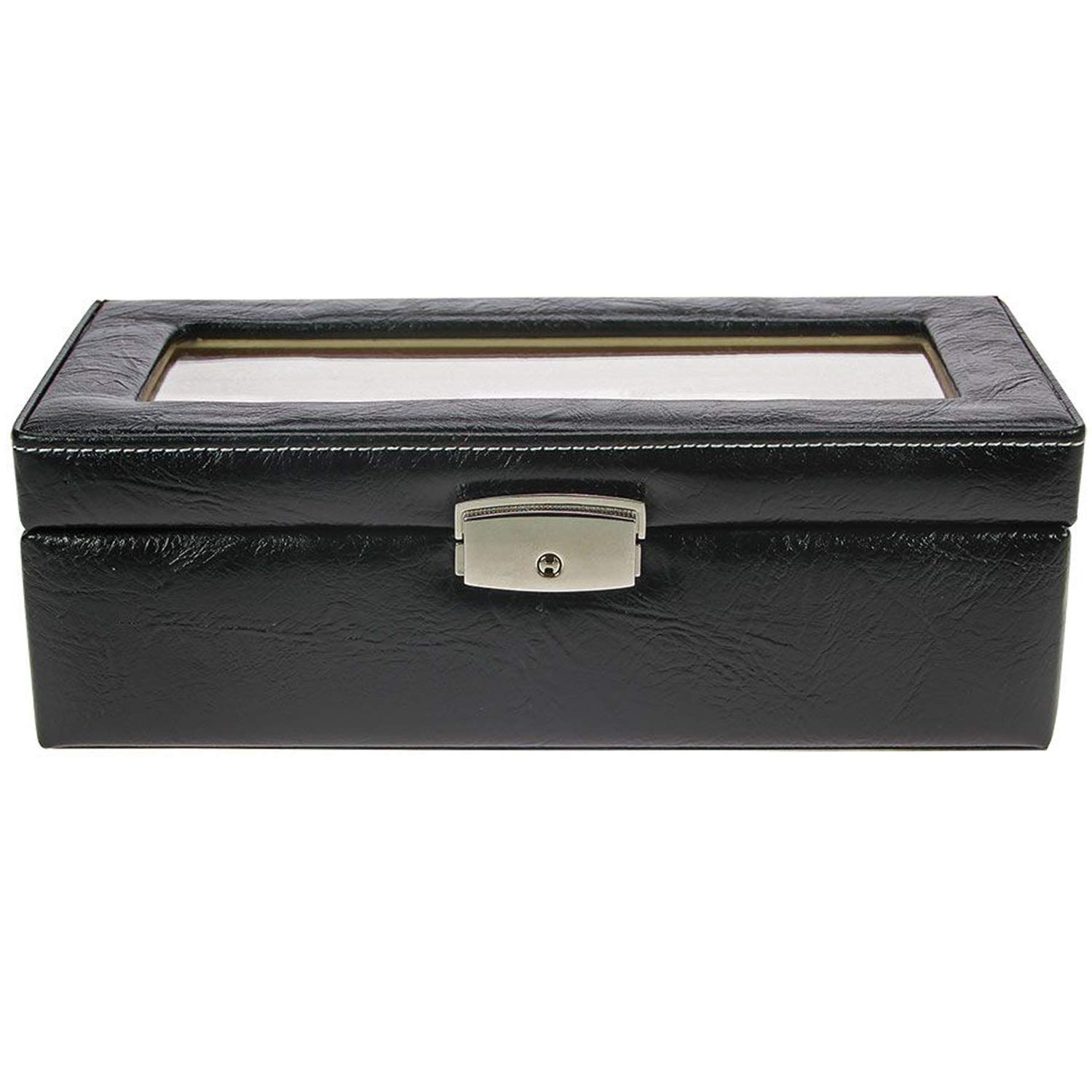 Safe 264 scatola portaorologi 5 posti vetro pelle nera