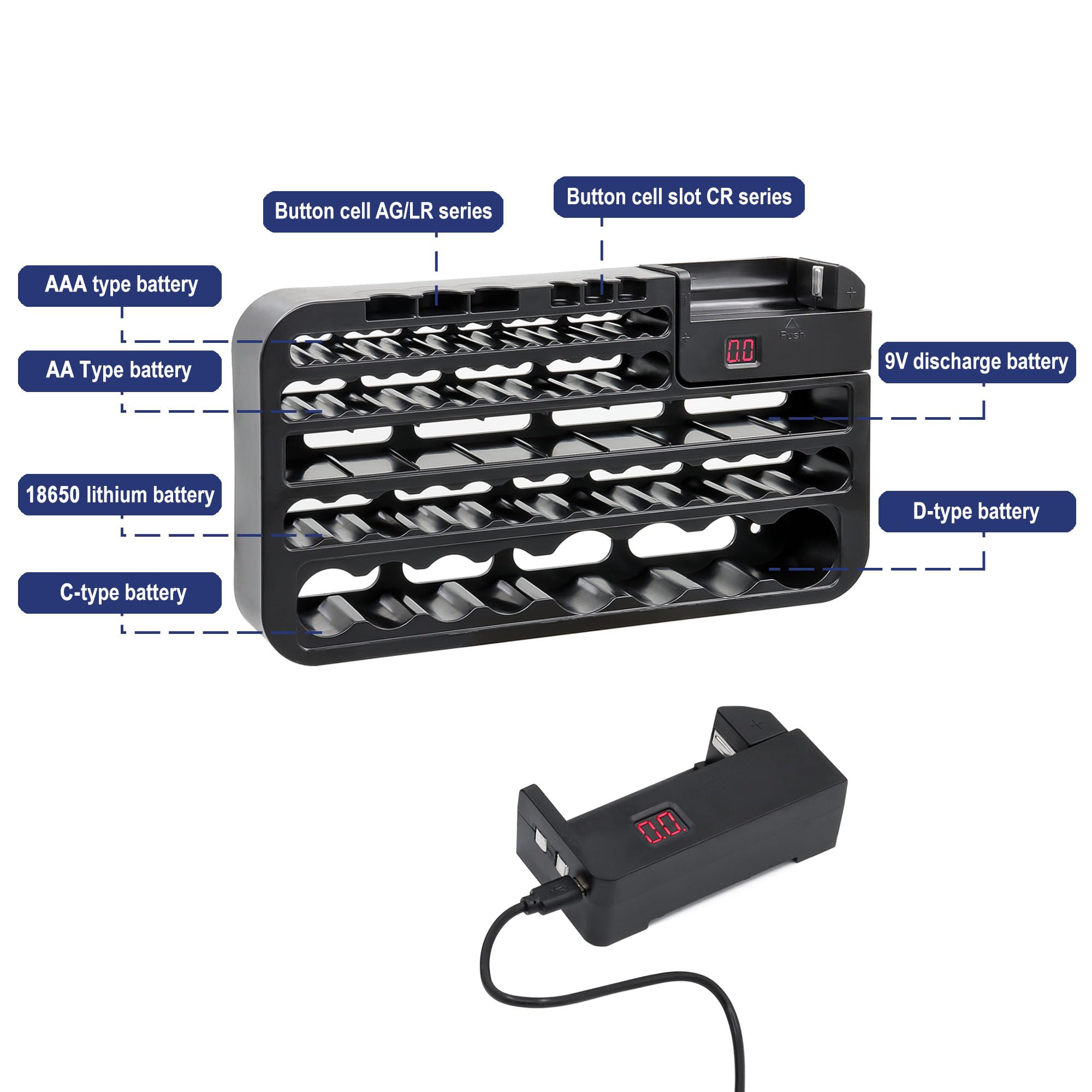 SAFE Tester digitale batterie AA AAA C D 9V organizer 110 posti