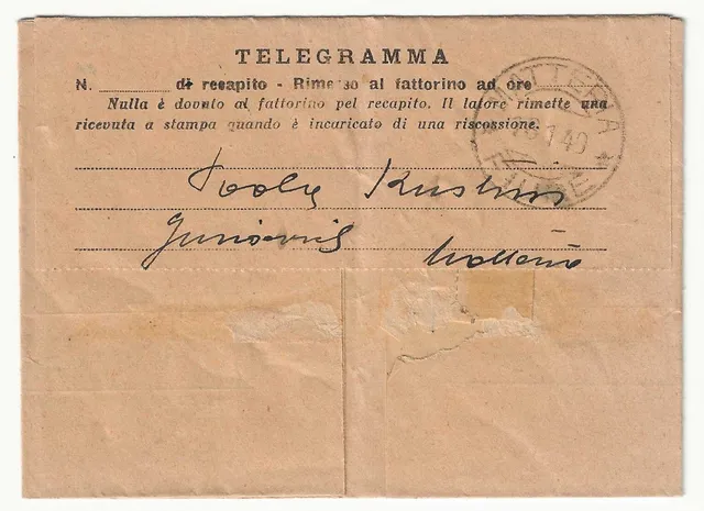 Fiume Telegramma Matteria 16.1.1940 storia postale usato