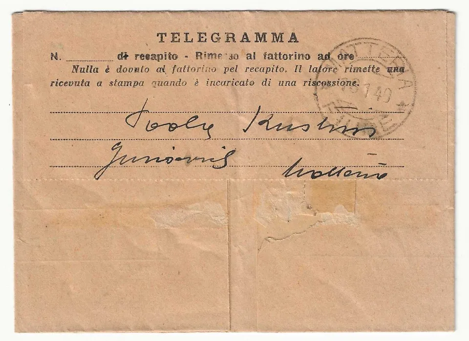 Fiume Telegramma Matteria 16.1.1940 storia postale usato