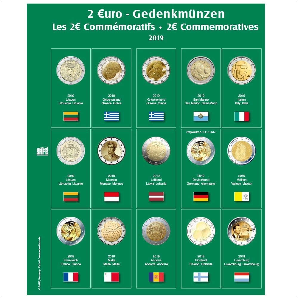 Safe 7341-25 foglio monete 2 euro 2019/2020 per album 7341
