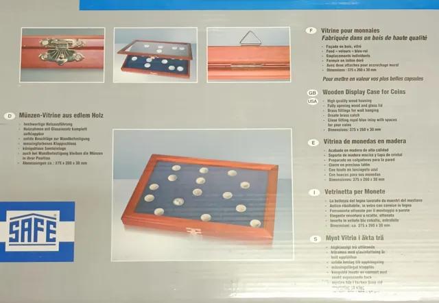 Safe 5879 Vetrina Monete 2 Euro Legno Velluto Blu