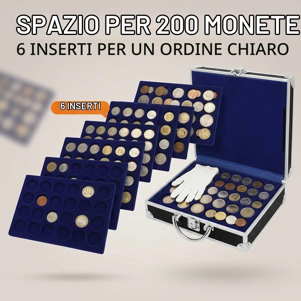 Safe 9801 valigia portamonete alluminio 6 vassoi 200 monete