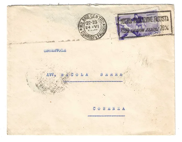TS Collezionismo Filatelia 1934 Busta Cosenza Calcio 50 c.