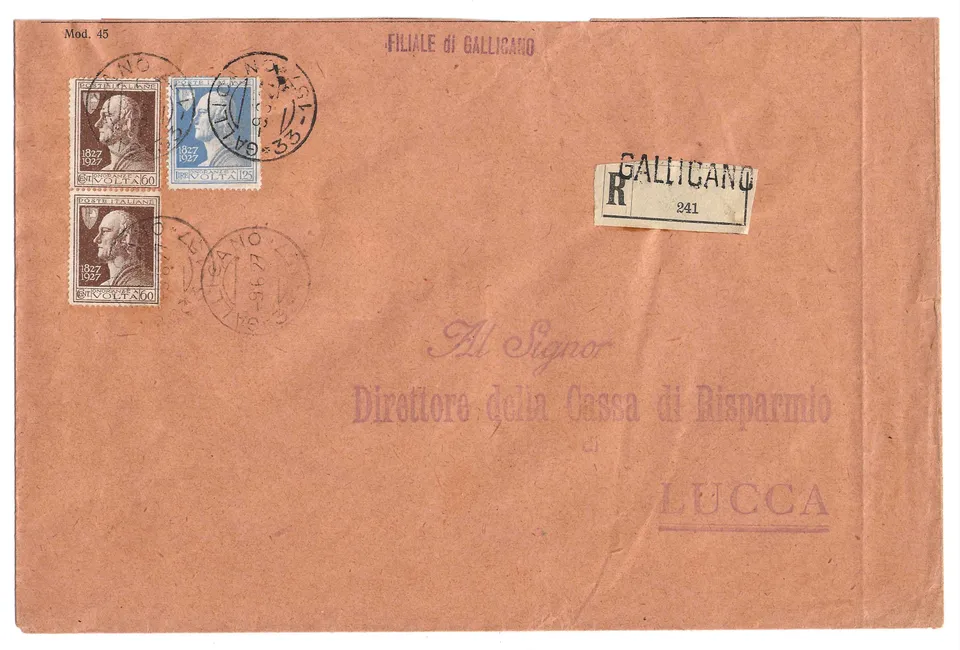 TS Collezionismo Filatelia Busta 1927 Lucca Serie Volta