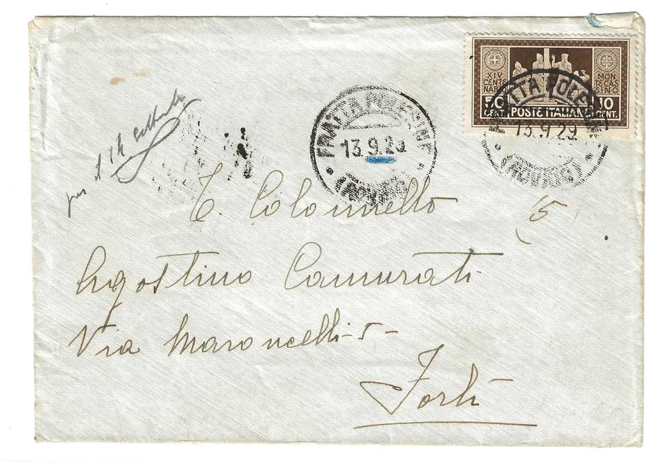 1929 Busta Montecassino per Forlì Sassone 264 storia postale