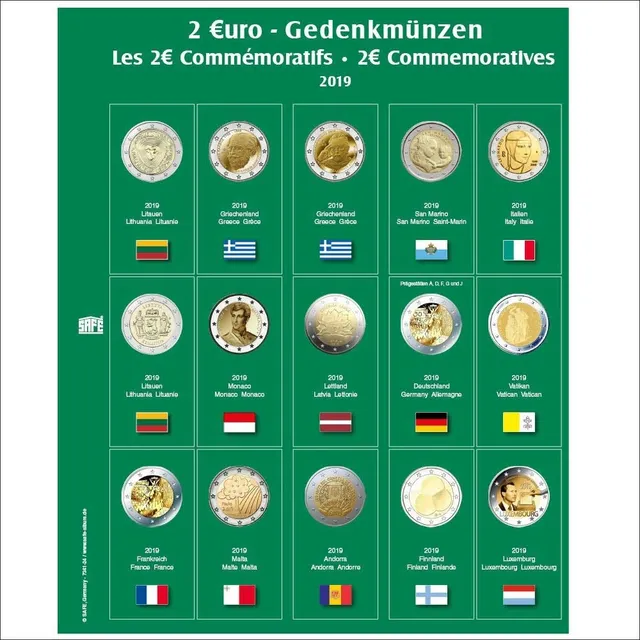 Safe 7341-25 foglio monete 2 euro 2019/2020 per album 7341