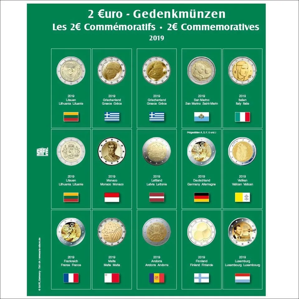Safe 7341-25 foglio monete 2 euro 2019/2020 per album 7341