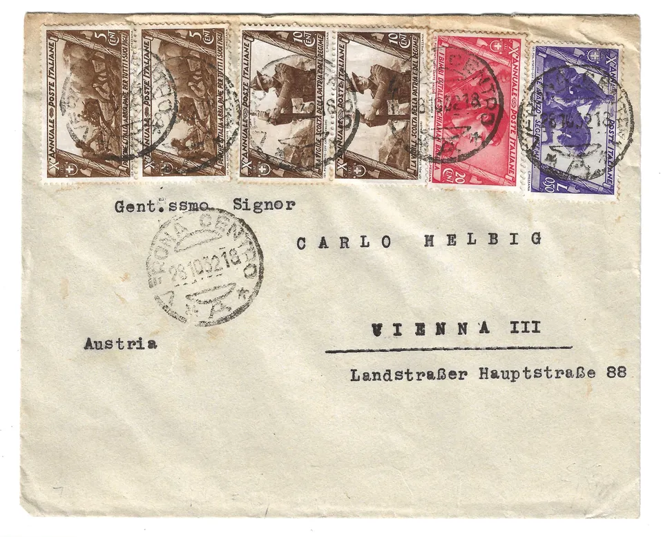 TS Collezionismo Filatelia busta 1932 Vienna Decennale Marcia Roma