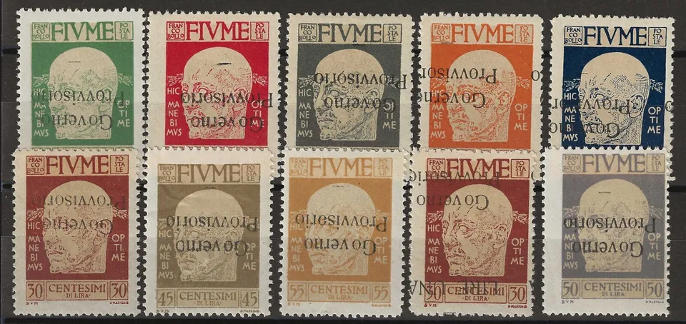 TS Collezionismo Filatelia 1921 Fiume D'Annunzio francobolli MH* capovolta