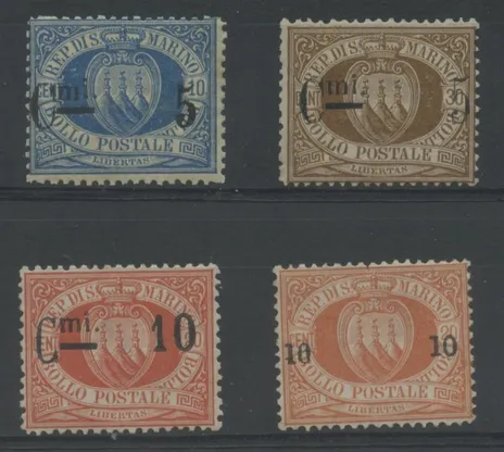 TS Collezionismo Filatelia San Marino 1892 stemma francobollo MNH