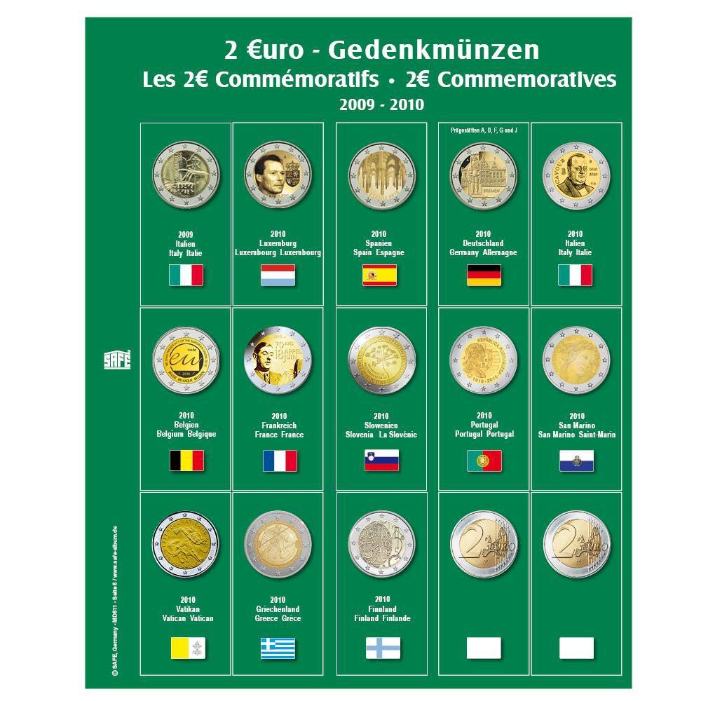 Safe Zusatzblätter 7341-6 foglio monete 2 euro 2009-2010