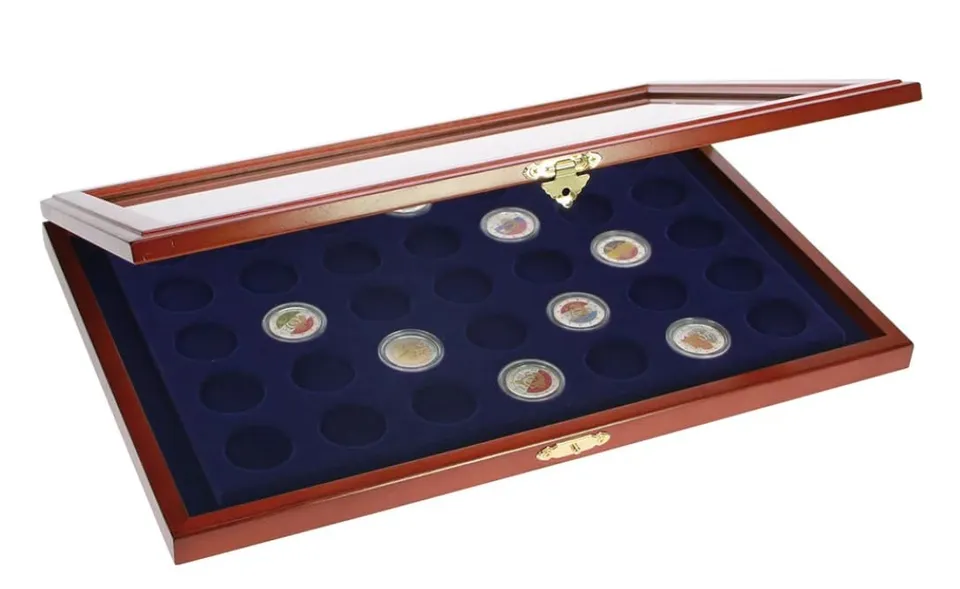 Safe 5910 vetrina legno monete 23 capsule 2 euro velluto blu