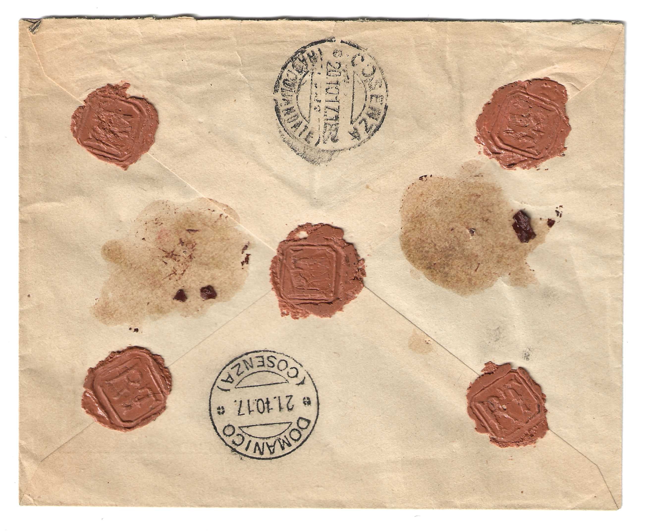 TS Collezionismo Filatelia Busta 1917 Scigliano con 50 c. Floreale