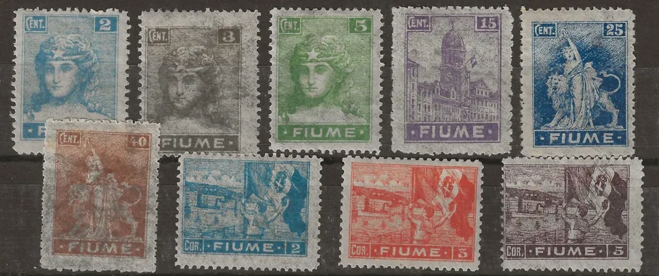 TS Collezionismo Filatelia Fiume 1919 Allegorie Vedute Serie MH*
