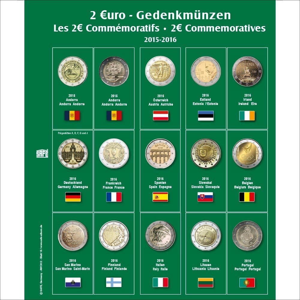 Safe 7341-17 Foglio Monete 2 Euro 2016 per Album Premium