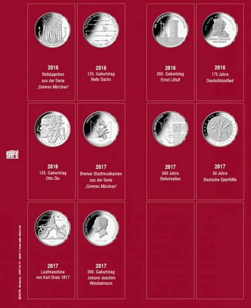 SAFE 7344-1 Foglio Monete 20 Euro Germania 2016-2017