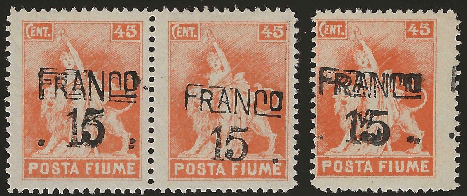 TS Collezionismo Filatelia Fiume 15 su 45c D79q Arancione MH*