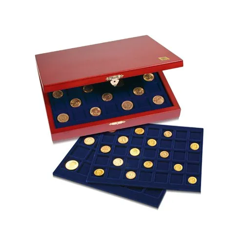 Safe Teca Legno 3 vassoi serie euro 1 cent-2 euro velluto blu