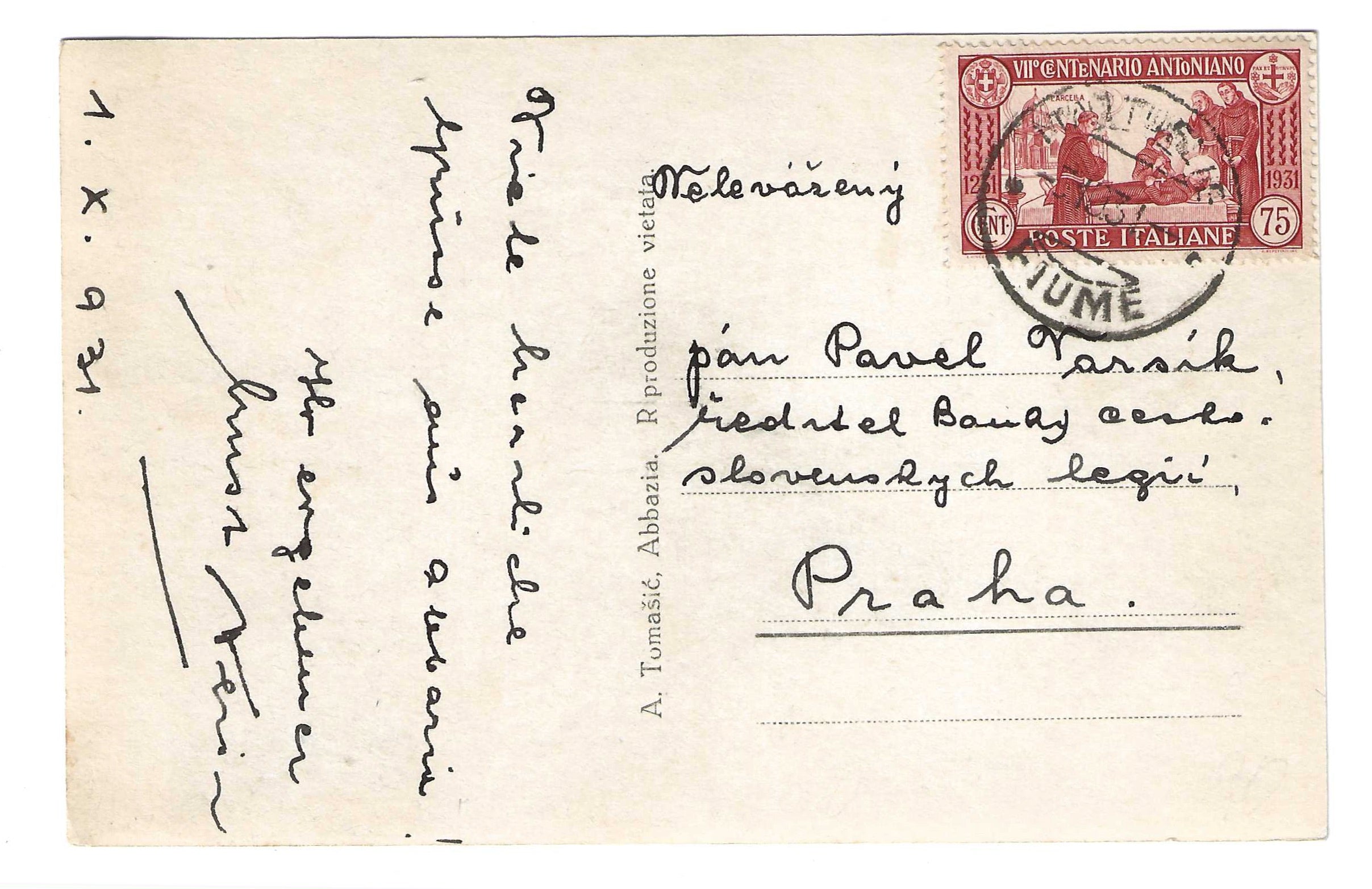 TS Collezionismo Filatelia Cartolina 1931 Fiume Sant’Antonio 75c