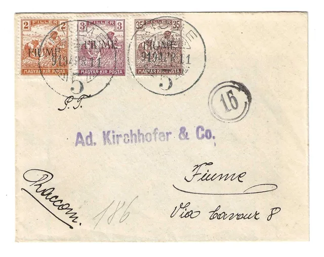 TS Collezionismo Filatelia 1919 Fiume Mietitori busta raccomandata usata