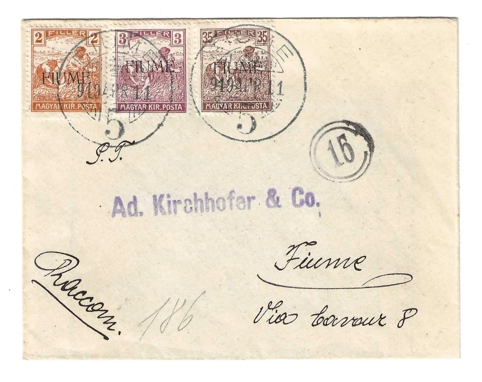 TS Collezionismo Filatelia 1919 Fiume Mietitori busta raccomandata usata