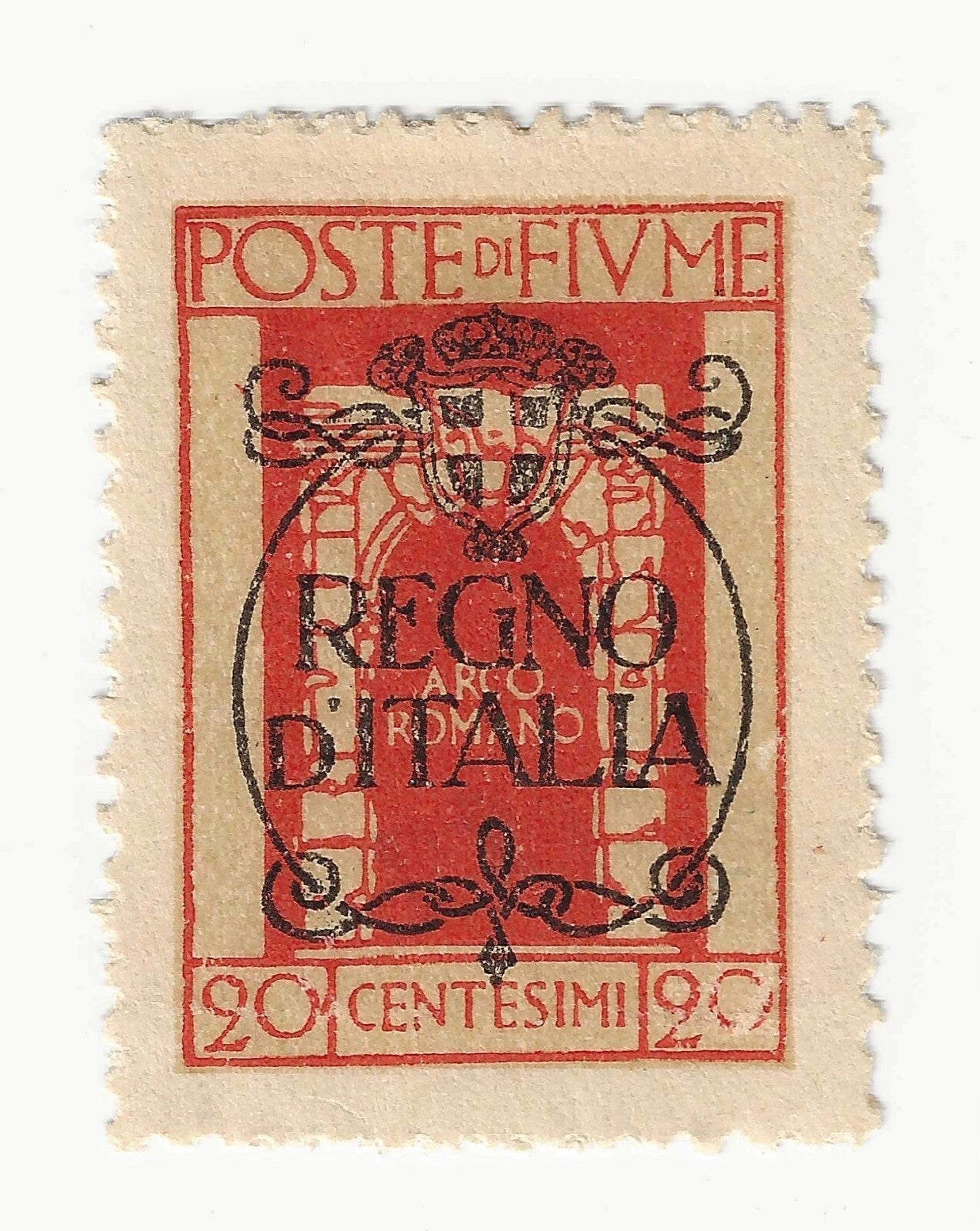 Fiume 1924 20 cent vermiglio soprastampa Regno d'Italia MH