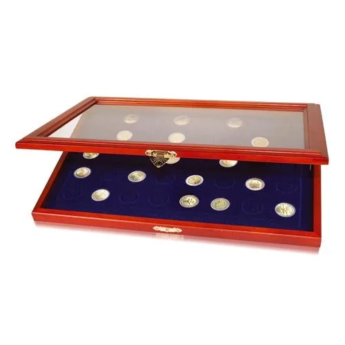 Safe 5906 teca legno monete euro 6 serie velluto blu 375x260 mm