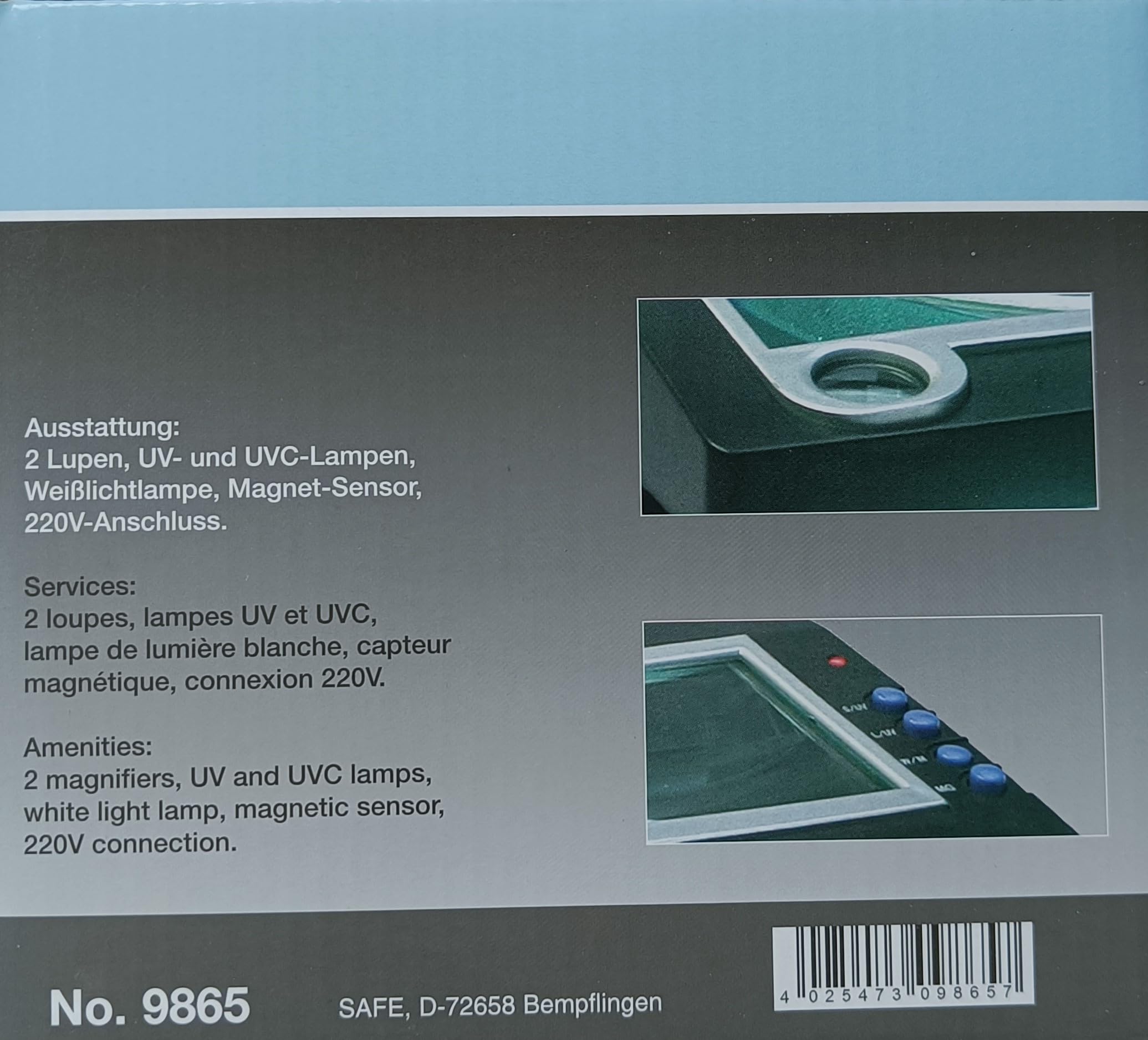 Safe Philalux tester francobolli e banconote UV con lente 12x
