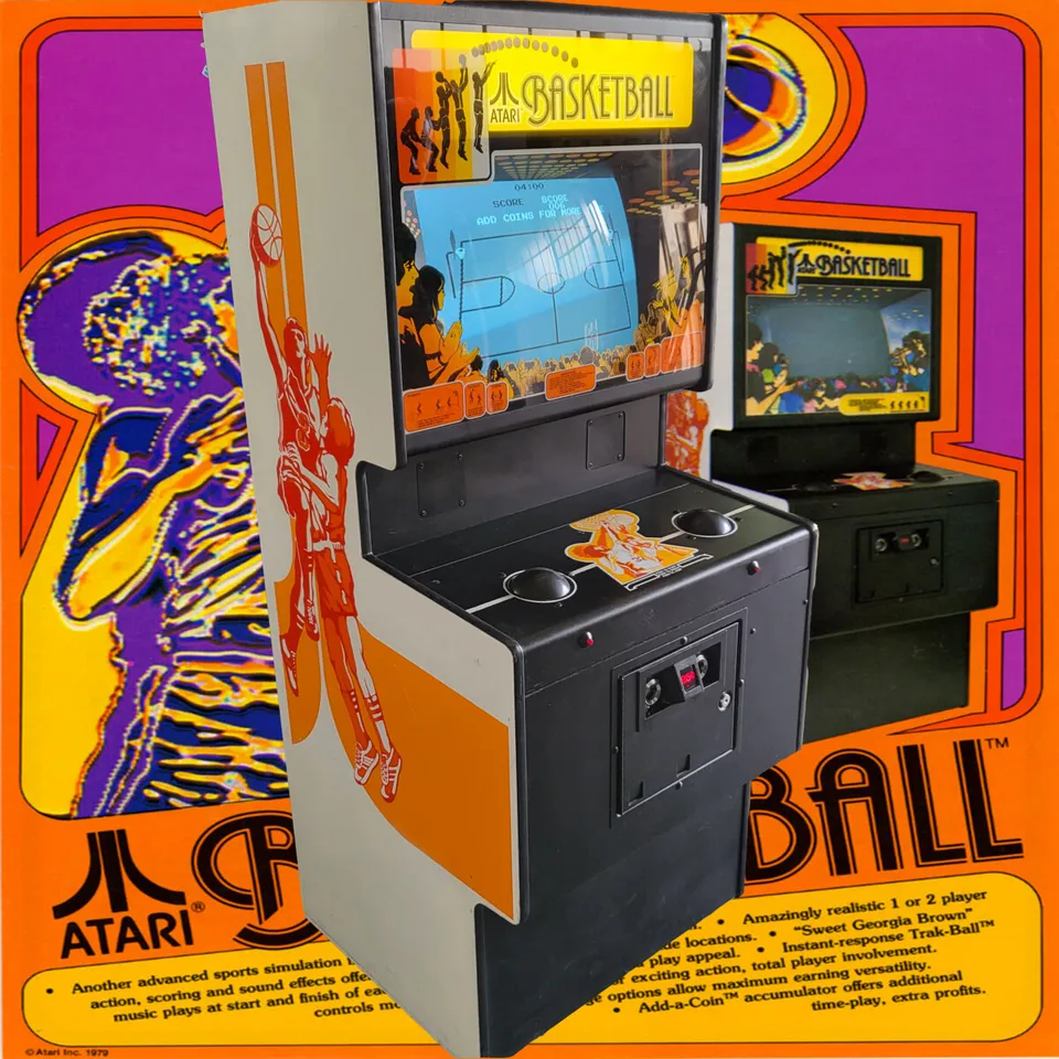 Arcade Story Arcade Atari Basketball cabinato arcade trackball B/N