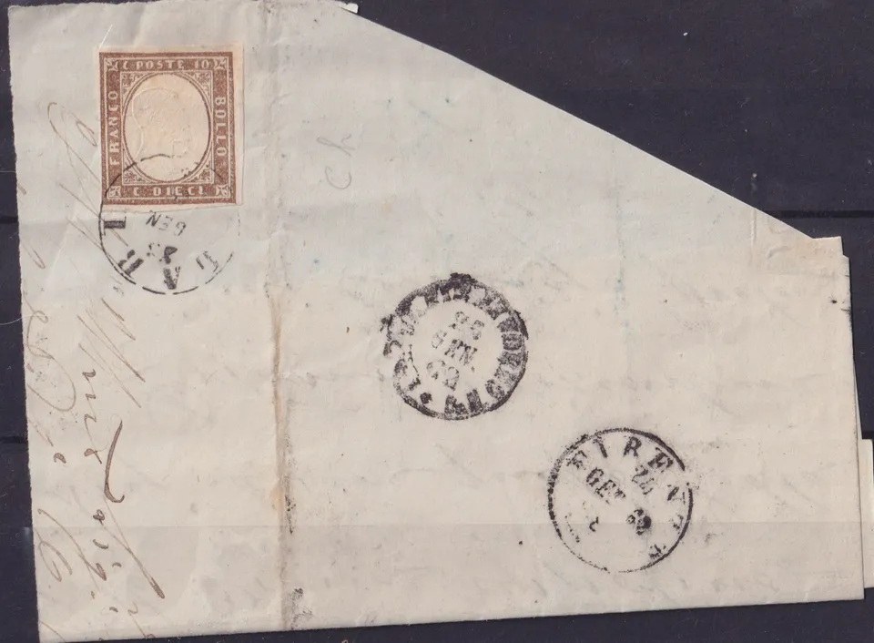 TS Collezionismo Filatelia Regno Sardegna 10 cent busta 1862 francobollo